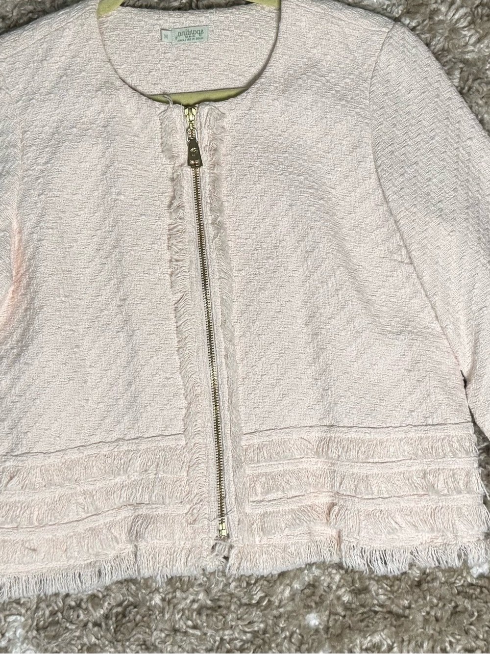 Spartina 449 Blush Pink Fringe Zip-Front Jacket